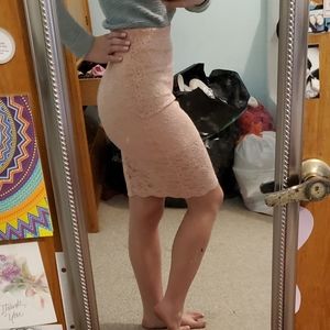 Pink Lace Pencil Skirt